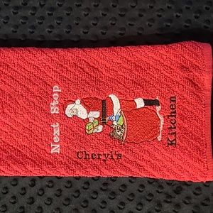 Christmas 🎄 red. Embroidered  Santa 🎅  dishes towel.
